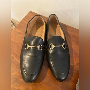 Stylish on trend H&M Black Leather Loafers with Gold buckle